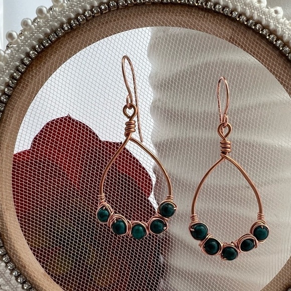 COPPER Beaded Teardrop Earrings - Picture 5 of 12